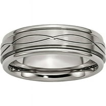 Titanium Polished Criss-cross Design Brushed Center Ridged Edge Band