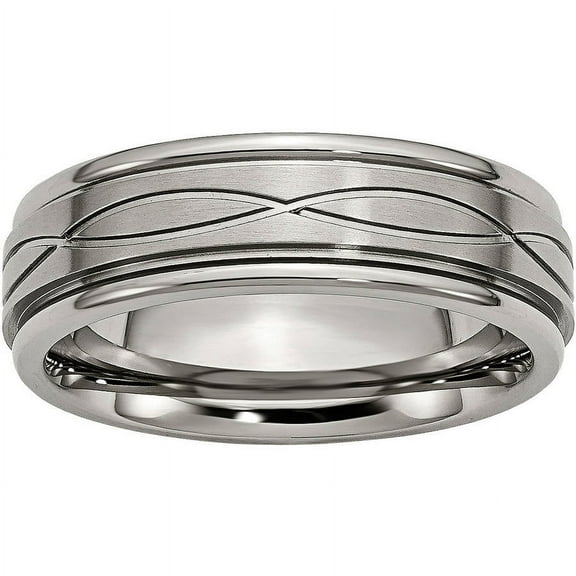 Titanium Polished Criss-cross Design Brushed Center Ridged Edge Band