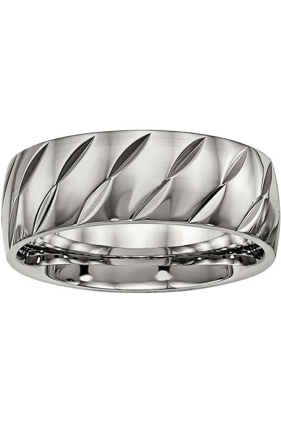 Titanium Polished Diamond Cut Ring