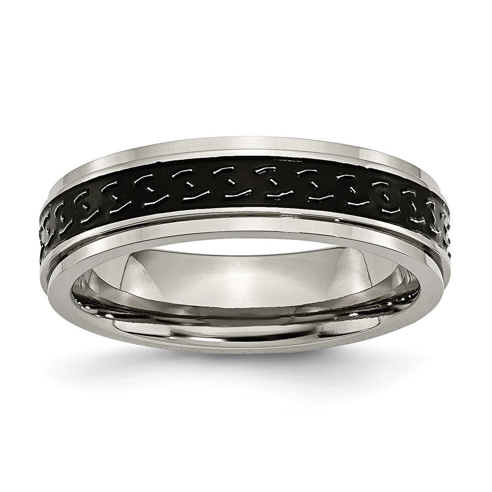 Titanium Black Enamel Braid Design 6mm Brushed Band - Size 8