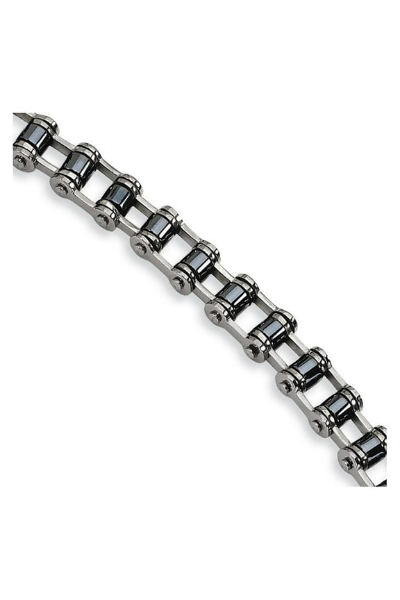 Titanium Polished Fold over Black Plating Magnetic Links Bracelet 8.5 Inch Measures 10mm Wide - Identification Bracelet