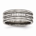 thumbnail image 1 of Titanium Polished Grooved CZ Ring S:11, 1 of 7