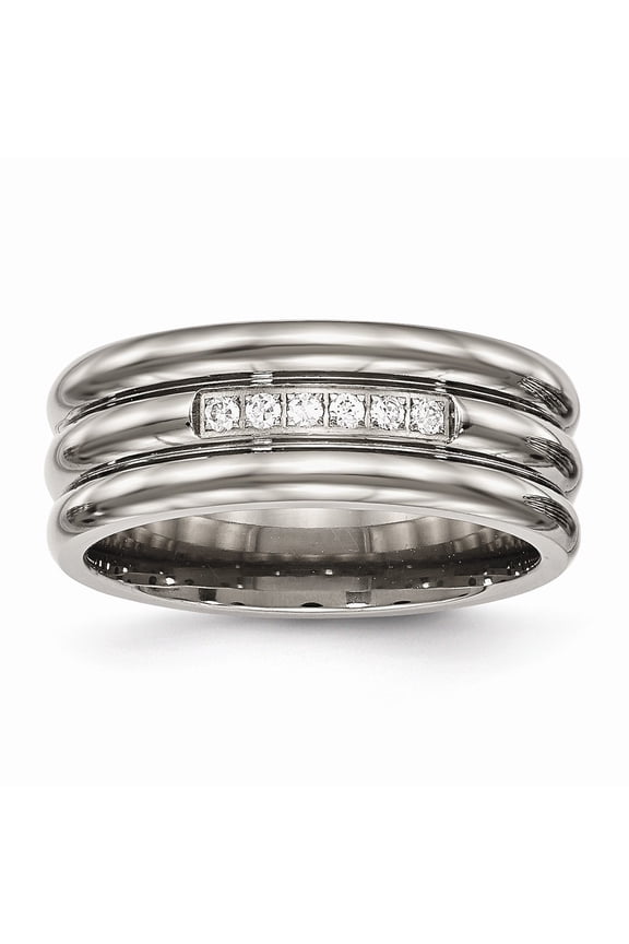 Titanium Polished Grooved CZ Ring S:11