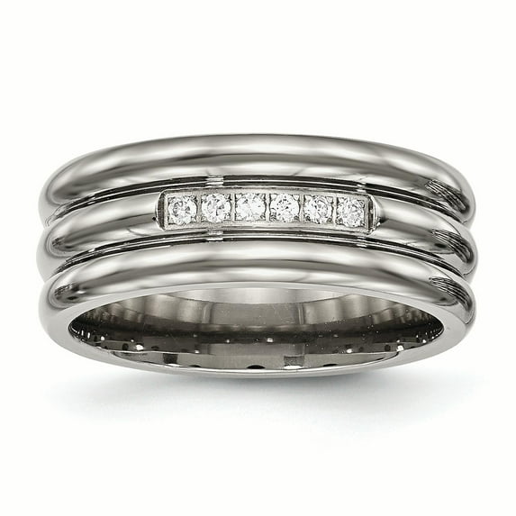 Titanium Polished Grooved CZ Ring