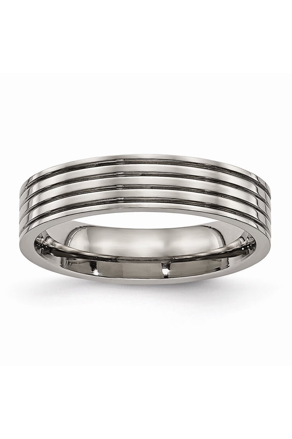 Titanium Polished Grooved Comfort Back Ring Size: 11; for Adults and Teens; for Women and Men