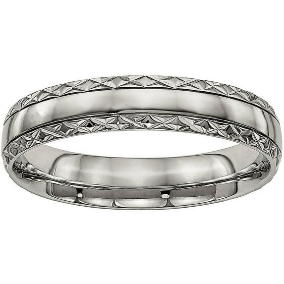 Titanium Polished Grooved Criss Cross Design Ring