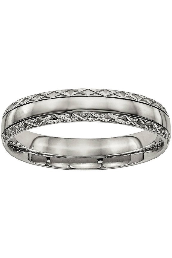 Titanium Polished Grooved Criss Cross Design Ring