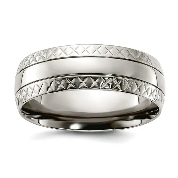 Titanium Polished Grooved Criss Religious Faith Cross Design 7mm Band Size 10.00 Ring for Women and Men
