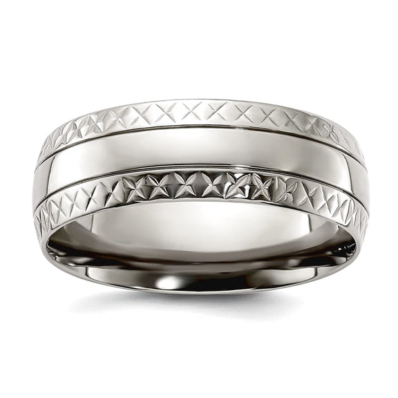 Titanium Polished Grooved Criss Religious Faith Cross Design 7mm Band Size 6.50 Ring for Women and Men