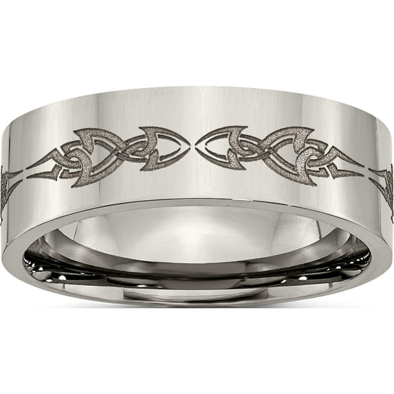 Titanium Polished Laser Design 8mm Flat Band (Size 11.5) Made In China tb3c-11.5