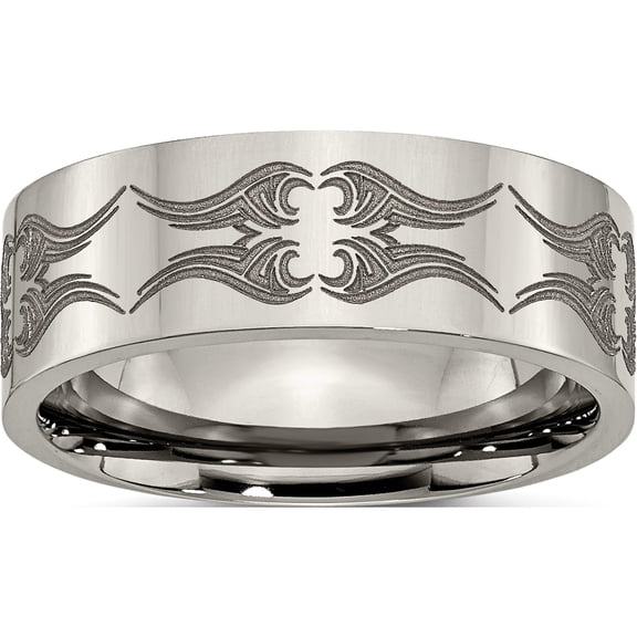 Titanium Polished Laser Design 8mm Flat Band (Size 7) Made In China tb3a-7