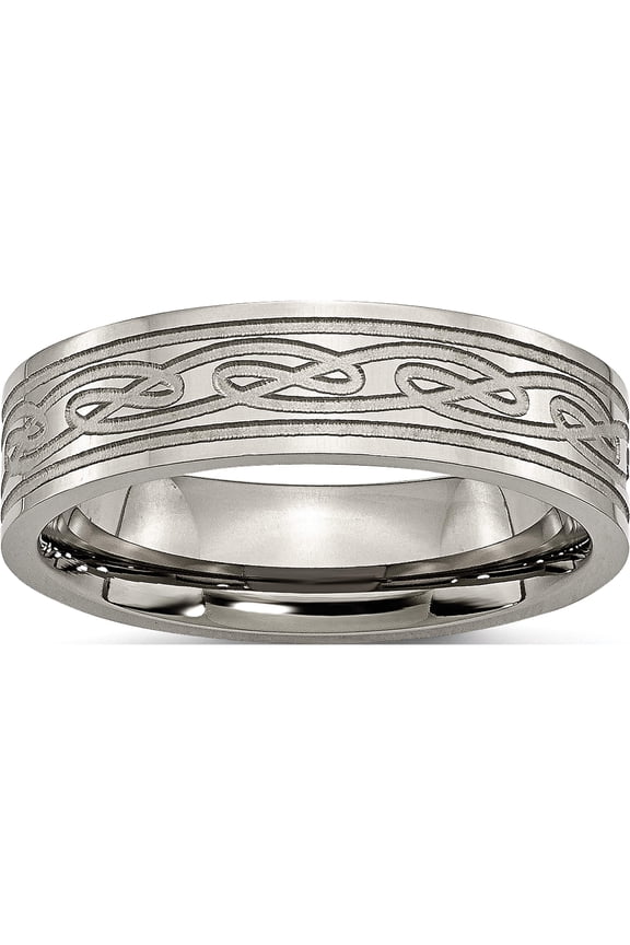 Titanium Polished Laser Etched 6mm Celtic Knot Flat Band (Size 7) Made In China tb204-7