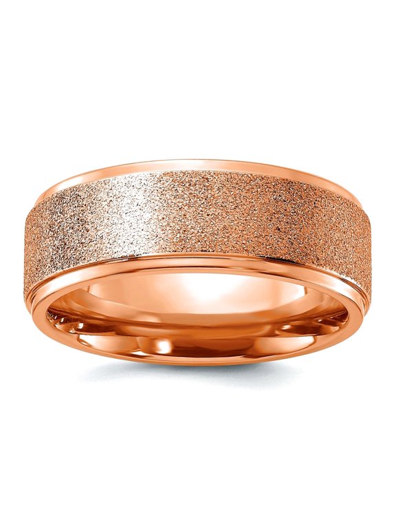 Titanium Polished Laser-cut Center Rose Ip Plated 8mm Band Size 12 Ring for Women and Men