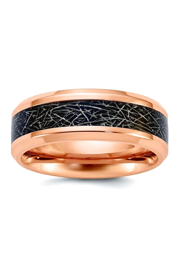Titanium Polished Rose Ip Simulated Leather Inlay In Clear Epoxy 8mm Band Size 9.5 Ring for Women and Men