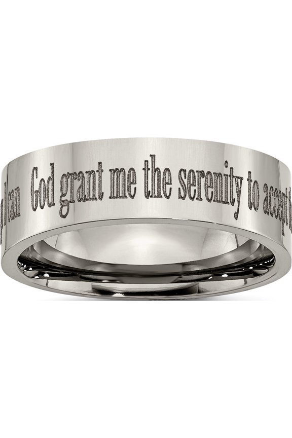 Titanium Polished Serenity Prayer Laser Design 8mm Flat Band (Size 8) Made In China tb3g-8