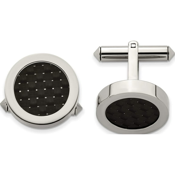 Titanium Polished With Black Carbon Fiber Inlay Cuff Links (18 X 18) Made In China tbc112