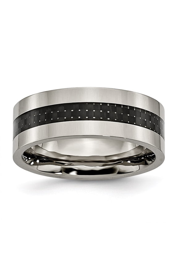 Titanium Polished With Black Carbon Fiber Inlay Flat 8mm Band Size: 11; for Adults and Teens; for Women and Men
