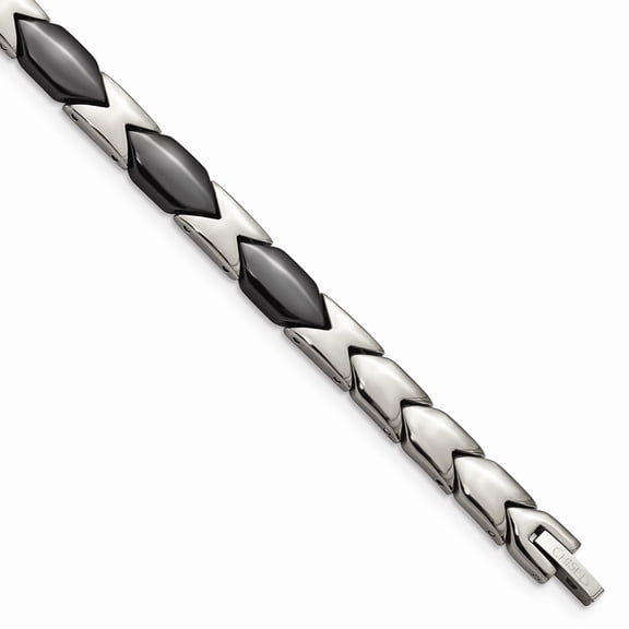 Titanium Polished With Black Ceramic 7.5in Chain Bracelet; 7.5 inch; for Adults and Teens; for Women and Men