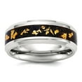 thumbnail image 1 of Titanium Polished With Black and Gold Foil Inlay 8mm Band Size 7.5 Ring for Women and Men, 1 of 2