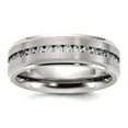 thumbnail image 1 of Titanium Polished With Brushed Center and Cubic Zirconia 7mm Band Size 8 Ring for Women and Men, 1 of 2