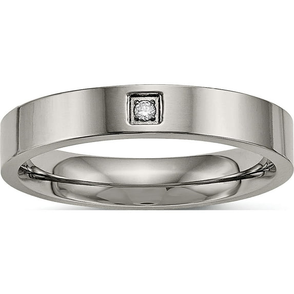 Titanium Polished With Cz 4mm Flat Comfort Fit Band (Size 8) Made In China tb468-8
