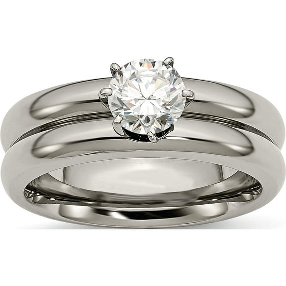 Titanium Polished With Cz Ring (Size 7) Made In China tb373-7