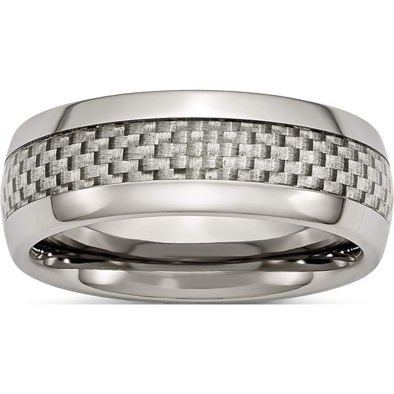 Titanium Polished With Grey Carbon Fiber Inlay 8mm Band (Size 10) Made In China tb389-10