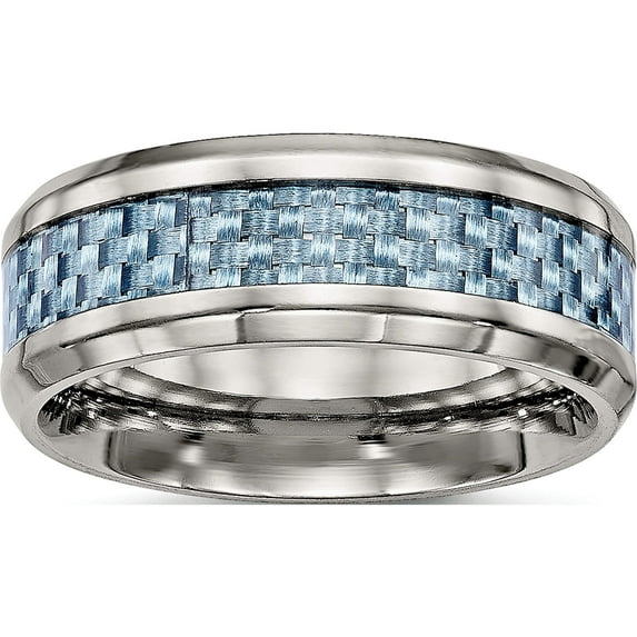 Titanium Polished With Light Blue Carbon Fiber Inlay 8mm Ring (Size 7) Made In China tb463-7