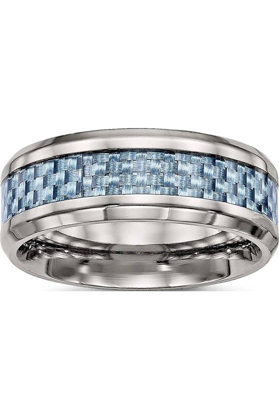 Titanium Polished With Light Blue Carbon Fiber Inlay 8mm Ring (Size 7) Made In China tb463-7
