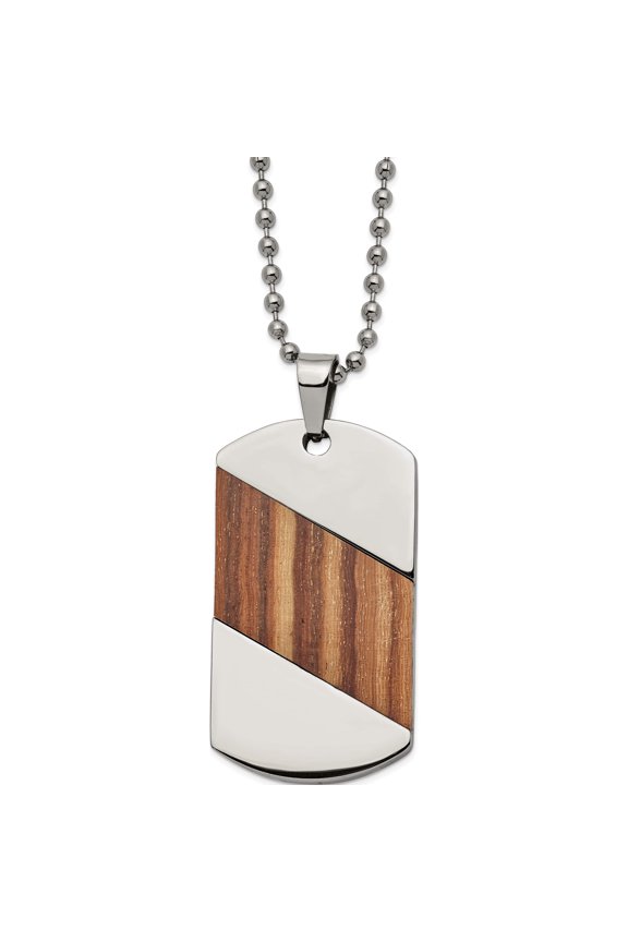 Titanium Polished With Rosewood Inlay Dog Tag 22In Necklace (22 X 33.5) Made In China tbn191-22