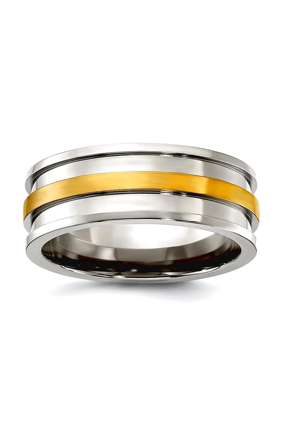 Titanium Polished With Yellow Ip Plated Center 8.00mm Band Size 11.5 Ring for Women and Men