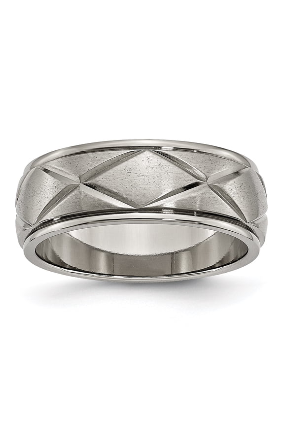 Titanium Polished X-Design 8mm Satin Center Ridged Edge Band