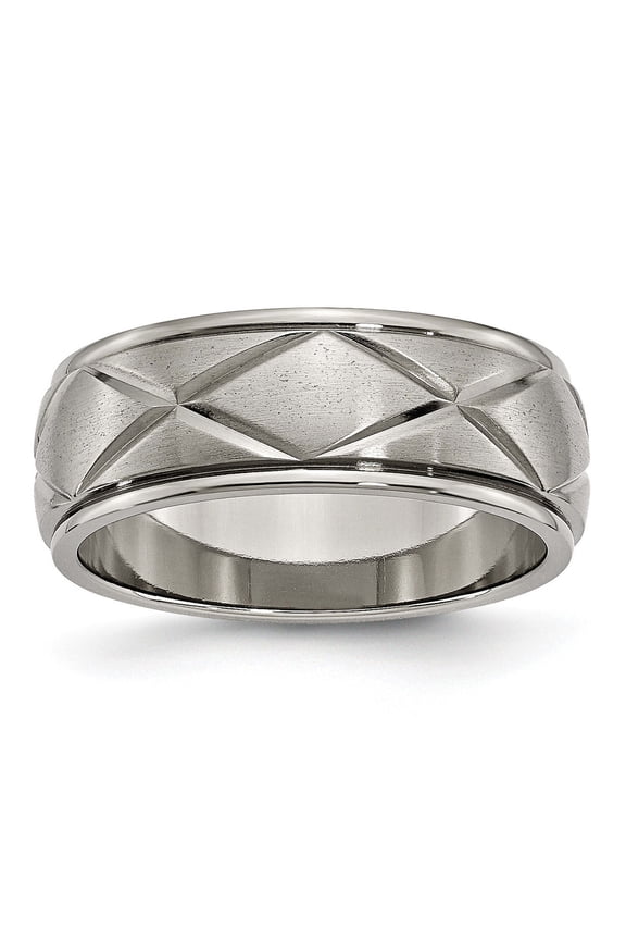 Titanium Polished X-Design 8mm Satin Center Ridged Edge Band