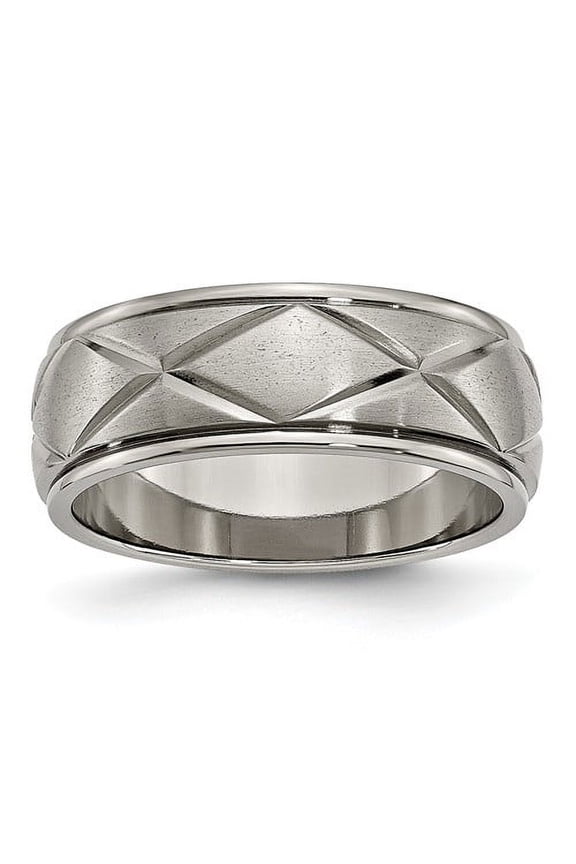 Titanium Polished X-Design 8mm Satin Center Ridged Edge Band
