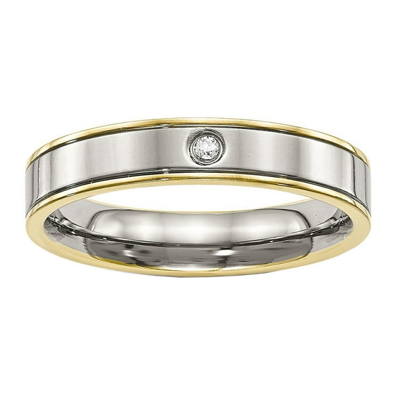 Titanium Polished Yellow IP Grooved Comfort Back CZ Ring