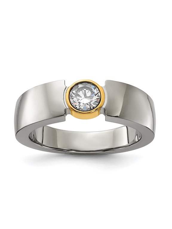 Titanium Polished Yellow IP-plated with CZ Tapered Ring