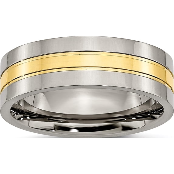 Titanium Polished Yellow Ip-Plated 7mm Grooved Band (Size 14.5) Made In China tb176-14.5