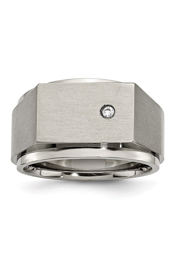 Titanium Polished and Brushed CZ Signet Ring Size: 11; for Adults and Teens; for Women and Men
