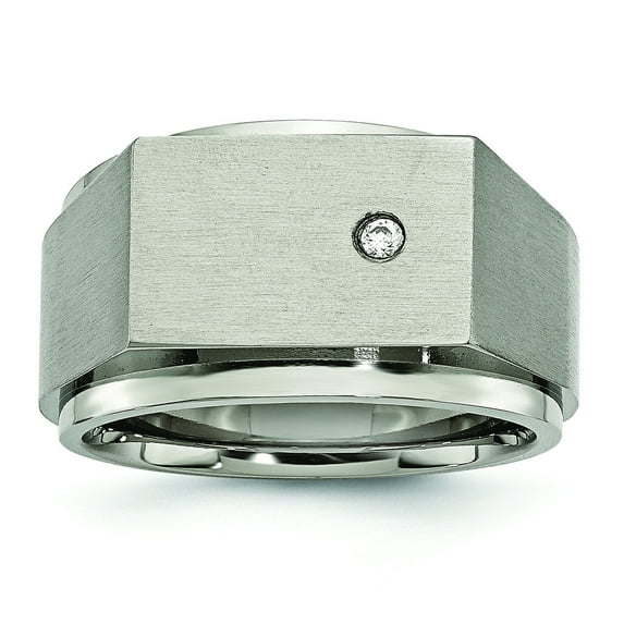 Titanium Polished and Brushed CZ Signet Ring