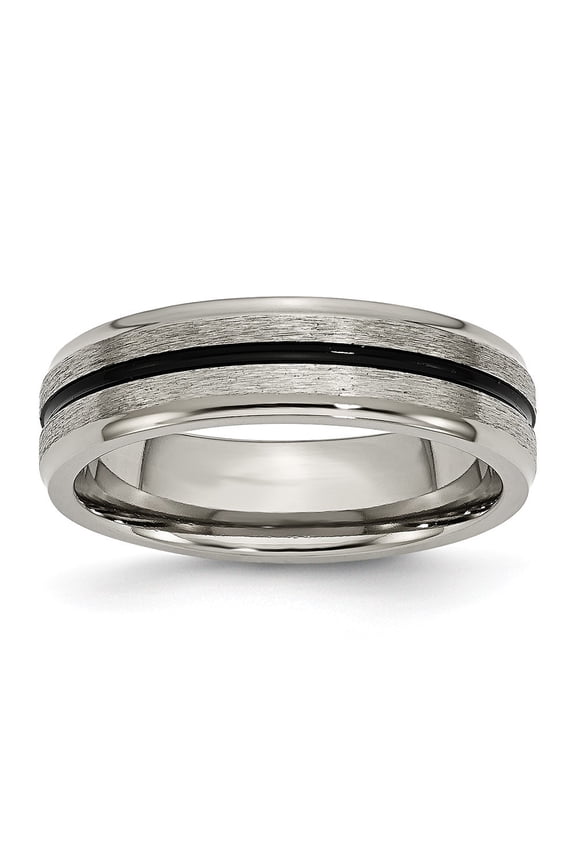 Titanium Black Accent 6mm Satin Polished Band Ring Size 7.5