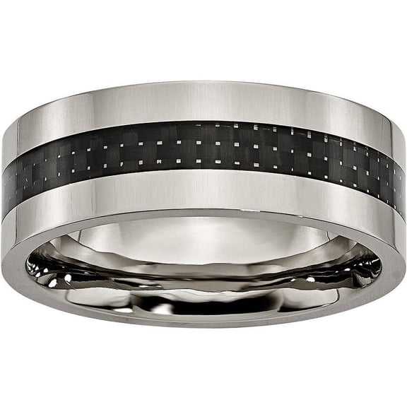Titanium Polished w/Black Carbon Fiber Inlay Flat 8mm Band