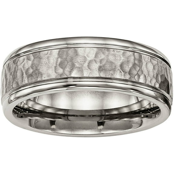 Titanium Polished w/Satin Hammered Center Grooved Ring