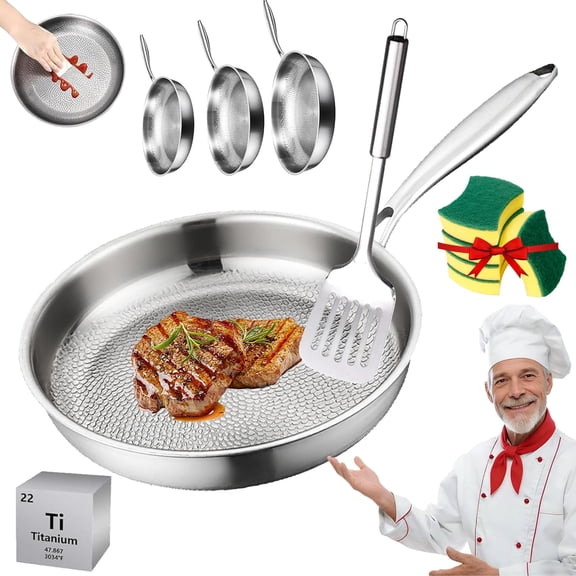 Titanium Pro Pan, 2026 Upgrade Pure Titanium Frying Pan with Lid, Non Stick Titanium Hammered Pan, Chemical-Free, Extreme Heat-Resistant & Lasts a Lifetime (10.23in, No Lid)