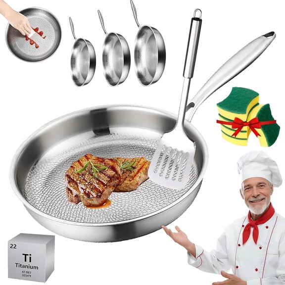 Titanium Pro Pan, 2026 Upgrade Pure Titanium Frying Pan with Lid, Non Stick Titanium Hammered Pan, Chemical-Free, Extreme Heat-Resistant & Lasts a Lifetime