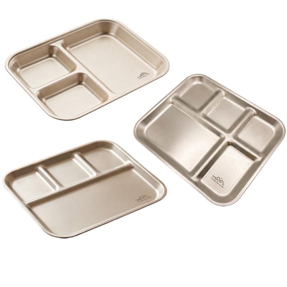 Titanium Purified Korean Patterned Serving Plate 3 4 5 Compartments Stainless Steel Portion Control Tray Heavy Duty Antibacterial Smooth Edge For Picnic Cafeteria Diet