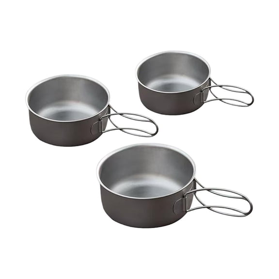 Titanium Purified Nesting Camping Bowls Set 3 Piece Stainless Steel Outdoor Cookware with Foldable Butterfly Handles Antibacterial 99 Percent Lightweight Shockproof for Backpacking Hiking Picnic
