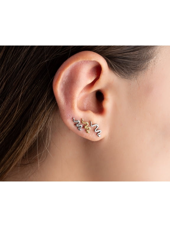 Titanium Push-In Snake Labret Stud - Hypoallergenic Implant-Grade Flat Back push in Earring for Tragus, Helix, Cartilage, and Nose Piercings