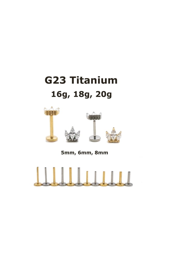 Threadless Flat Back Titanium Crown Stud Earrings for tragus helix conch