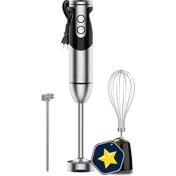 Titanium Reinforced 3-in-1 Immersion Hand Blender, Powerful Copper Motor with 80% Sharper Blades, 12-Speed Corded Blender, Including Dish Washer Safe Whisk and Milk Frother