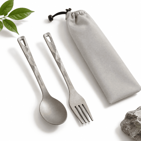 Titanium Reusable Flatware Set With Storage Bag For Camping Hiking Picnic Travel